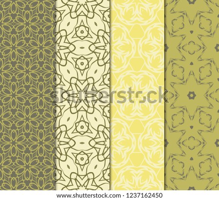 Set Of Geometric Seamless Pattern. Modern Floral Ornament. Vector Illustration. For The Interior Design, Wallpaper, Decoration Print, Fill Pages, Invitation Card, Cover Book.