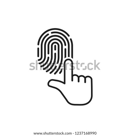 black thin line hand with finger print. flat linear trend modern barcode logotype graphic art simple design element on white background. concept of mobile identify person and individual authorization