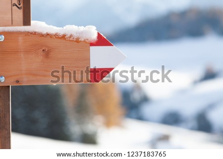 fresh snow on wooden signboard