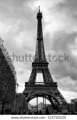 Dramatic Black and White Eiffel Tower on a Rainy Day in Paris