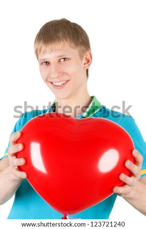 handsome young boy with the heart shape balloon