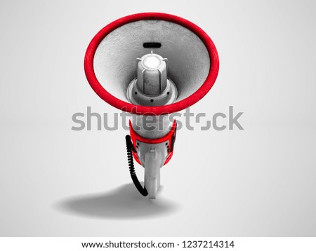 Portable loudspeaker with red inserts front view 3d render on gray background with shadow