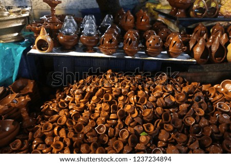 Diyas and Clay Products at the Shop in Market Street Kodambakkam