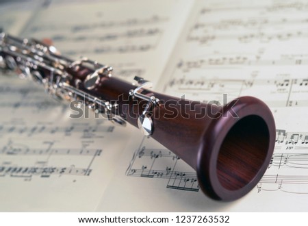 Close up of a clarinet music instrument  Royalty-Free Stock Photo #1237263532