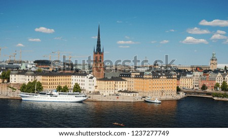 Pan shot of the city of Stockholm. A clear sunny day in the capital of Sweden
