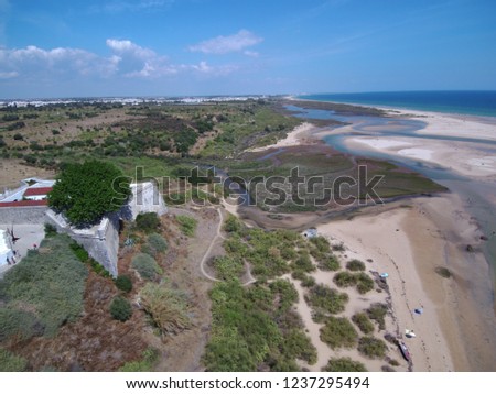 Algarve in Portugal. Ria Formosa Praia de Cacela Velha. Drone photo