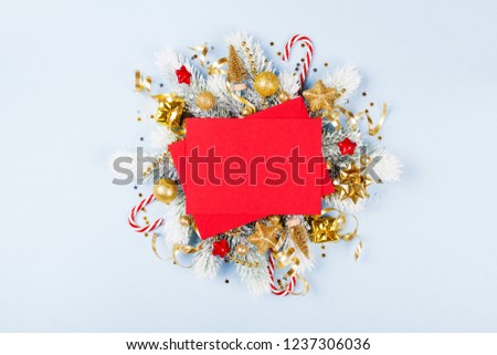 Christmas card with holiday decorations.