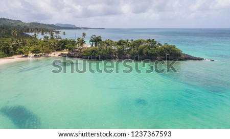 Panoramic aerial view of paradise beach. Beautiful sea view, shot by drones. Coral reef Aerial view.