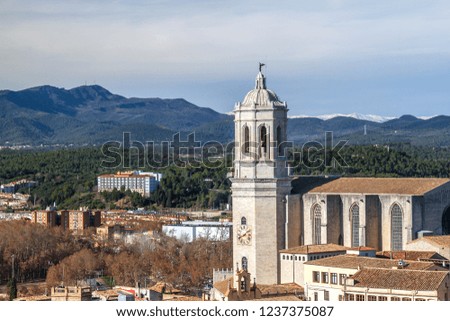 The Cathedral of Girona (Catalonia) with the Pyrenees in the background