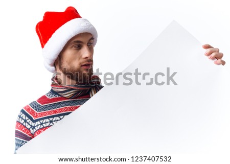 man in christmas hat with white mockup                        