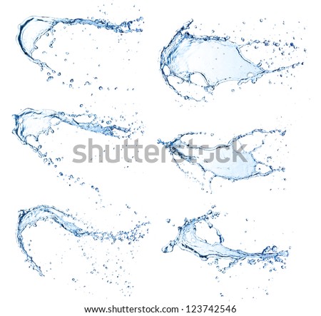 High resolution water splashes collection isolated on white background