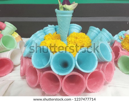 Krathong cone made of colorful ice cream cone