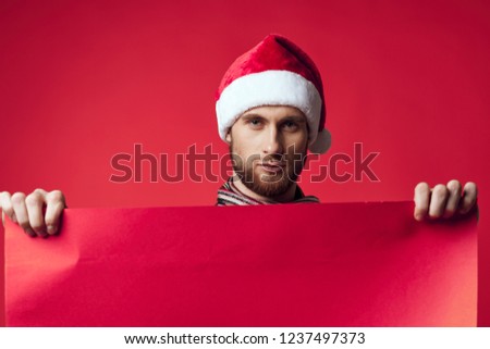 man in christmas hat with red mockup                   