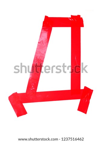 Cyrillic letter D symbol made of insulating tape pieces, isolated on white background