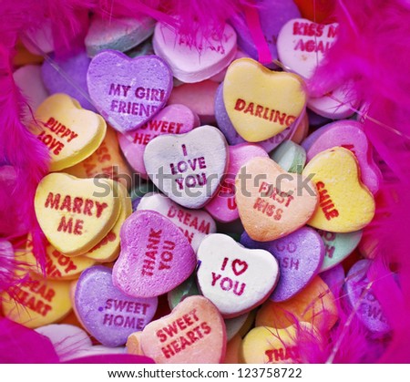 Valentine candy sweathearts Royalty-Free Stock Photo #123758722