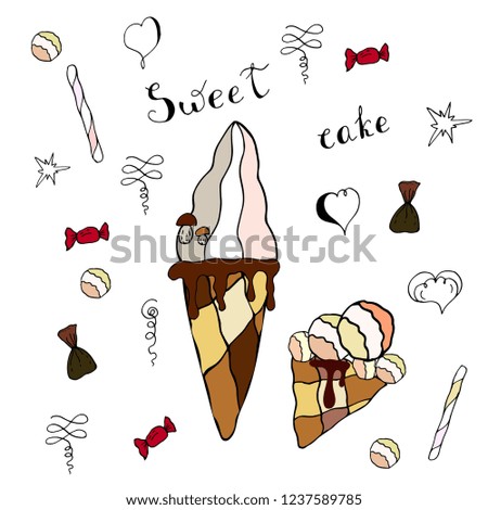  Postcard, card with ice cream, cream, chocolate and inscription with vignettes. Menu, Birthday present.