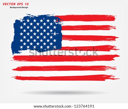 Grunge brush stroke watercolor of American flag, Vector illustration