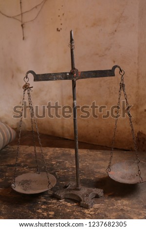 Indian old weight scale  Royalty-Free Stock Photo #1237682305
