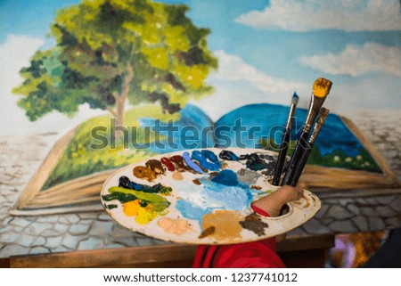Oil painting. Beatiful picture. Palette.
