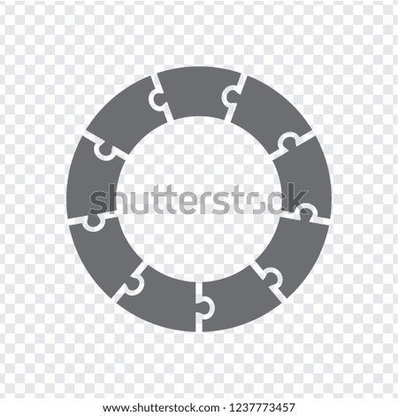 Simple icon circle puzzle in gray. Simple icon circle puzzle of the nine elements on transparent background. Flat design. Vector illustration EPS10.
