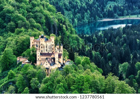 Hohenschwangau castle in Bavaria, Germany, springtime outdoor background
