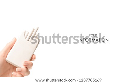 The cigarettes in hand pattern on white background isolation