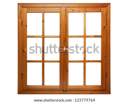 Wooden window isolated on white background. Royalty-Free Stock Photo #123779764
