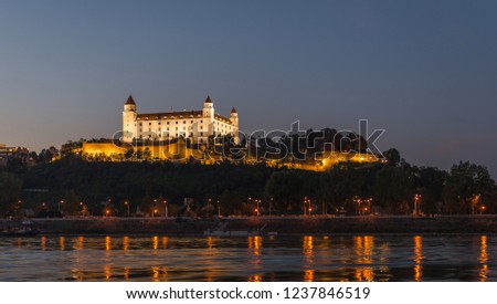 Picture of Bratislava capital city of Slovakia during evening from petrzalka shore.