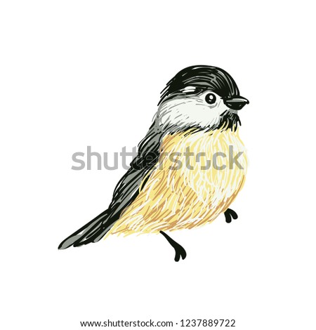 Funny realistic vector Tits and bird feeder on white background. Vector Christmas image. For Christmas decoration, posters, banners, sales and other winter events