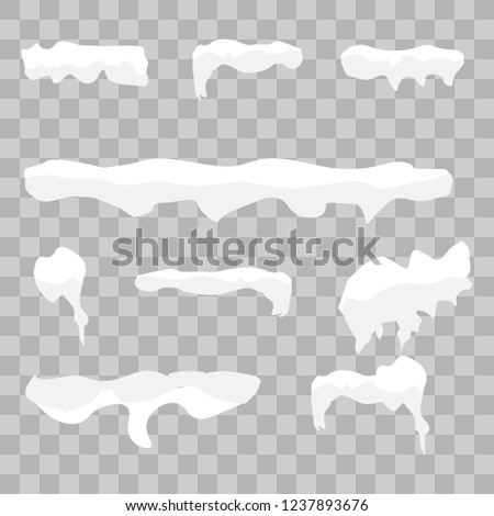 Snow caps, snowballs and snowdrifts set. Snow cap vector collection. Winter decoration element. Snowy elements on winter background. Cartoon template. 
 Vector Illustration. Royalty-Free Stock Photo #1237893676