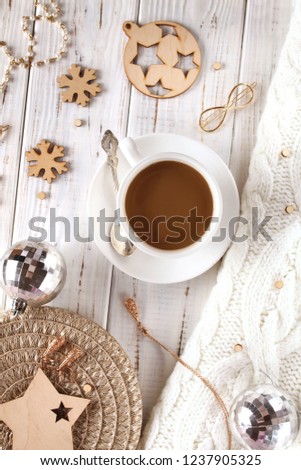 Decor for Christmas and New Year in white and beige colors. Many details