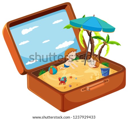 A suitcase in summer beach illustration