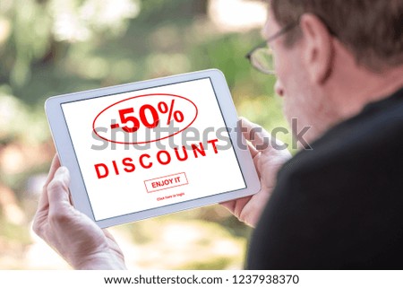 Tablet screen displaying a discount concept