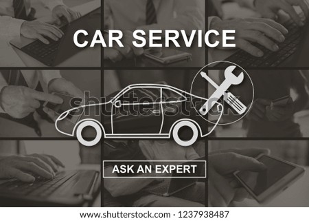 Car service concept illustrated by pictures on background