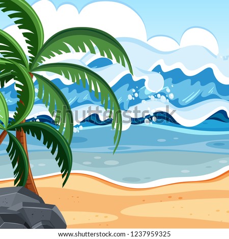 Flat summer beach landscape illustration