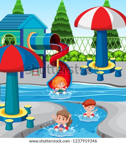 Children at the water park illustration