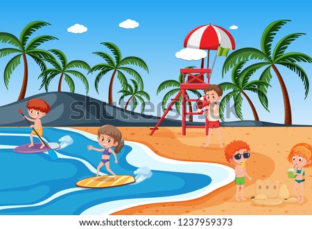 Kids at the beach illustration