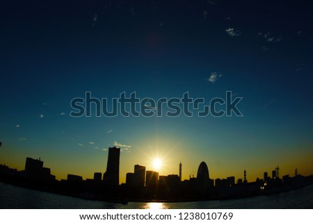 Yokohama skyline and sunset