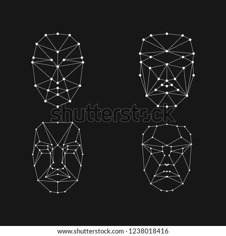 face recognition grid set . Face id mesh  Royalty-Free Stock Photo #1238018416