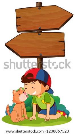 Boy and cat with signboard illustration