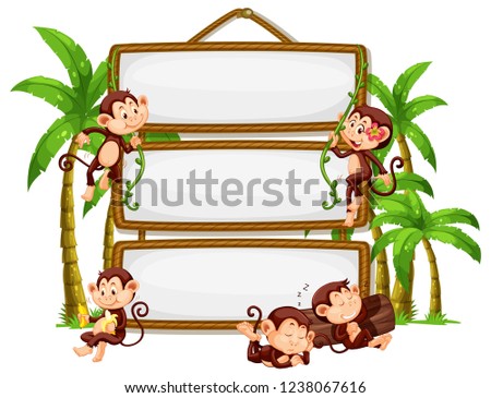 Monkey with signboard on white background illustration