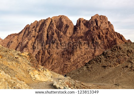 Mountain landscape. Egypt, Sinai, Mount Moses. Road on which pilgrims climb the mountain of Moses. Royalty-Free Stock Photo #123813349