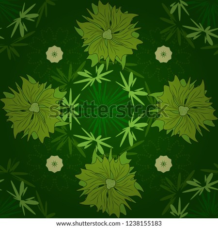 Vector seamless pattern with stylized flowers. Beautiful floral background in yellow, green and black colors. Can be used for textile, book cover, packaging, wedding invitation.