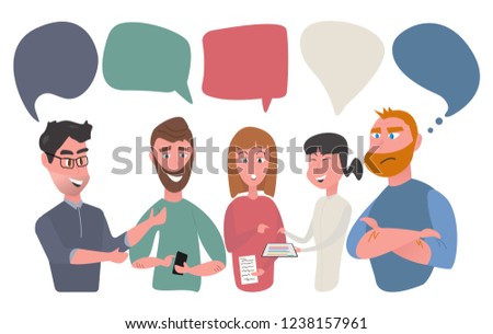 Discussion and talking of people cartoon character businessman group,male and female talk,exchange information,formal discussion,conference,flat style,vector speak illustration.