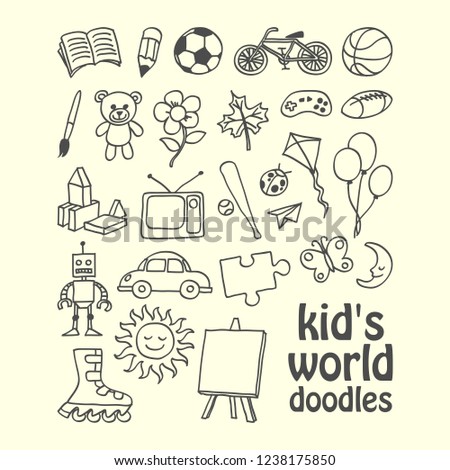 World of kids doodles set vector