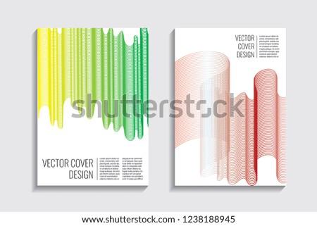 Modern covers with gradient wavy line shapes. Futuristic minimal design with a multi-colored bionic background. A4 format. Eps10 vector. For poster, layout, placard, grunge paper, card, book.