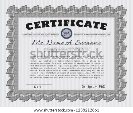 Grey Diploma or certificate template. With background. Superior design. Vector illustration. 