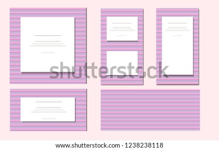 Set of postcards in a horizontal strip of pink