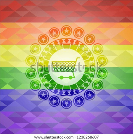 shopping cart icon on mosaic background with the colors of the LGBT flag