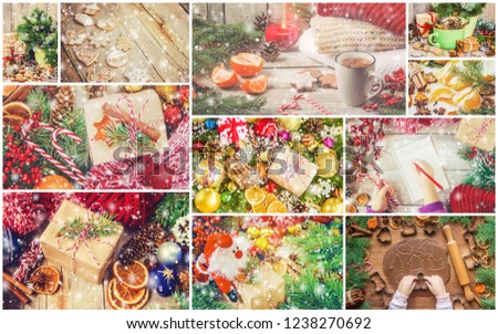 collage of Christmas pictures. Holidays and events. Decoration